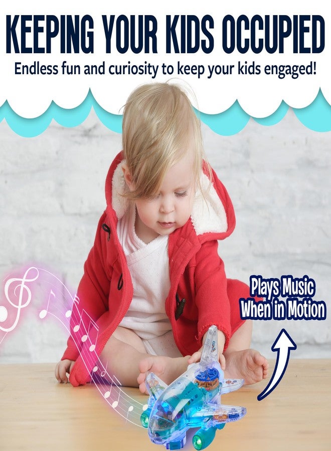 Playbees Light Up Transparent Gear Airplane Kids Bump and Go Autism Toys Colorful Moving Gears with Music and LED Effects Toddler Boy Toys Ages 3+ - Image 4